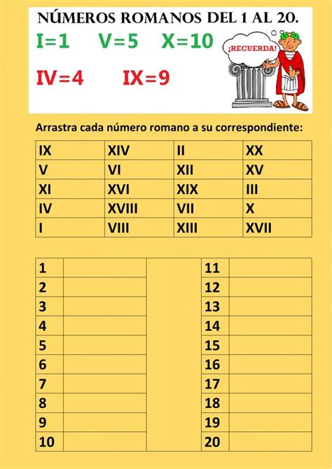 Ejercicio De Números Romanos Del 1 Al 20 Numeros Romanos Ejercicios