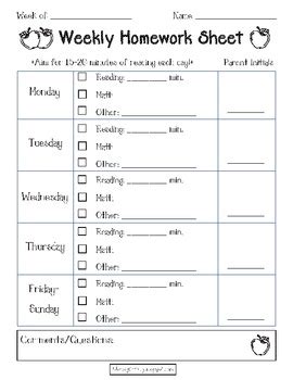 Weekly Homework Checkoff Sheet by Christy G Yardley 1977-2017 | TpT