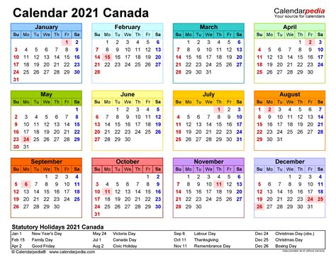 Download free printable 2021 calendar as word calendar template. Printable Calendar 2021 Canada | Free 2021 Printable Calendars