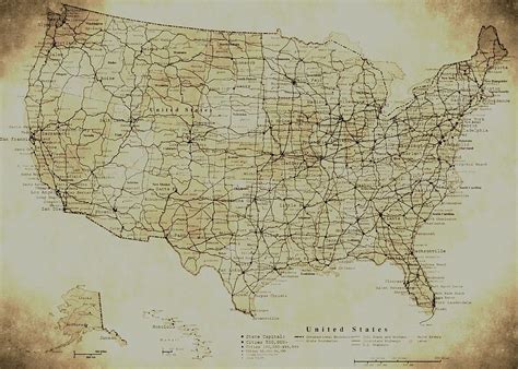Map Of The United States In Digital Vintage Photograph By