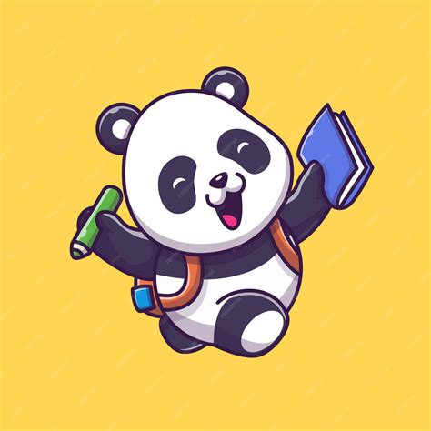 Premium Vector Cute Panda Studying Icon Illustration Panda Mascot