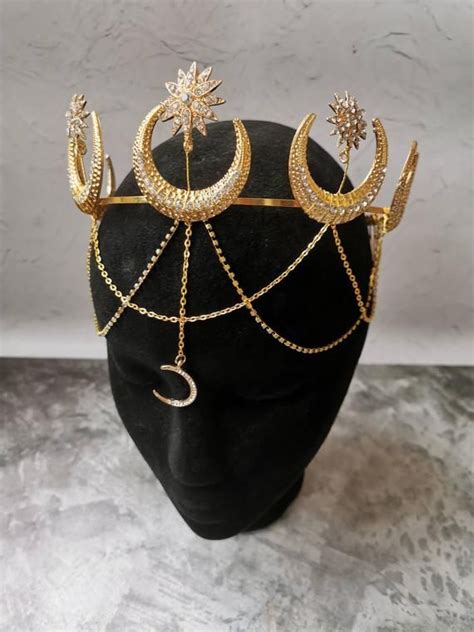 moon and stars gold crown moon tiara gold star wedding tiara etsy in 2022 fantasy jewelry