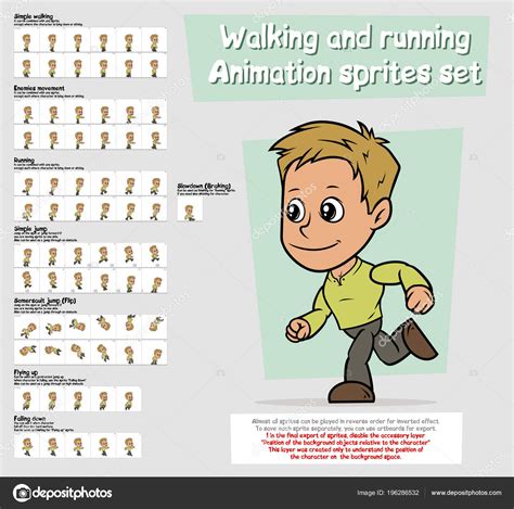 Cartoon Boy Character Big Vector Animation Sprites Sheet Set Walking