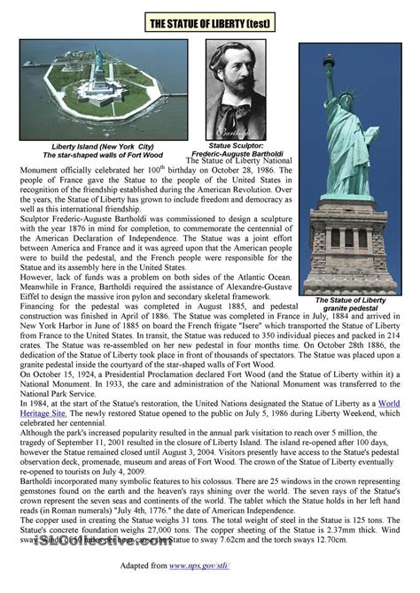 Statue Of Liberty Reading Comprehension - the statue of liberty test | Reading comprehension, Reading