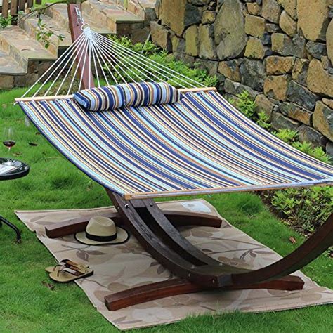 Prime Garden Double Quilted Fabric Hammock With Pillow Heavy Duty