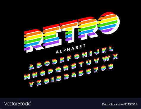 Colorful Retro Font 80s Style Alphabet Letters Vector Image