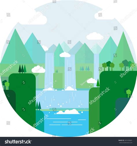 Landscape Illustration Mountain River Waterfall Mountains Stock Vector