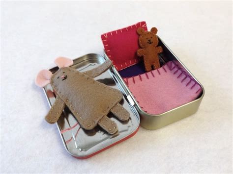 Taupe Wee Mouse In Altoids Tin House With Pink By Earthymamagoods