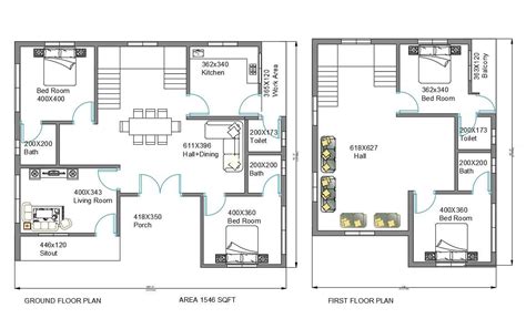 1500 Square Feet House Layout Plan Autocad Drawing Dwg File Cadbull