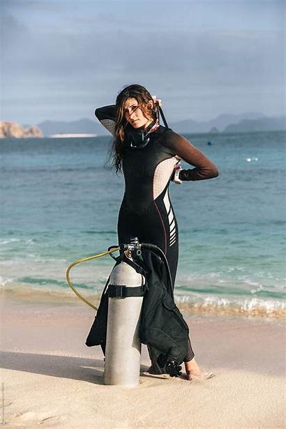 Scuba Diver Female Beach Ready Getting Stocksy