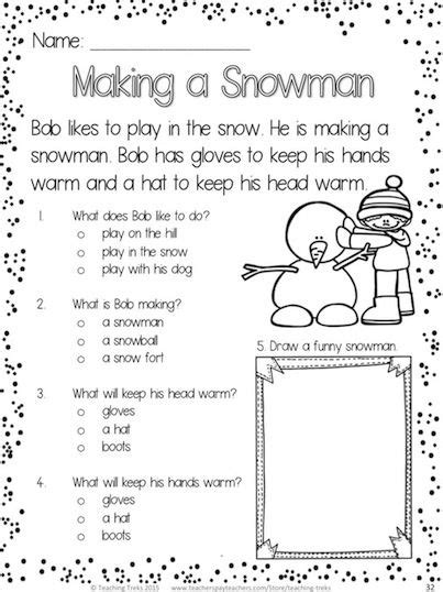 Winter Reading Worksheet For Kindergarten