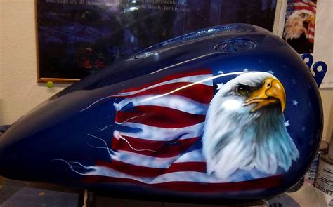 Harley Tank Airbrushed American Flag And Eagle Paint Job Custom Paint