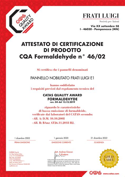 Certificati Catas Uba Gruppo Frati Spa