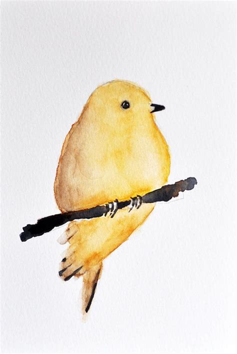 Yellow Bird Illustration Original Watercolor Painting Bird Art 6x8