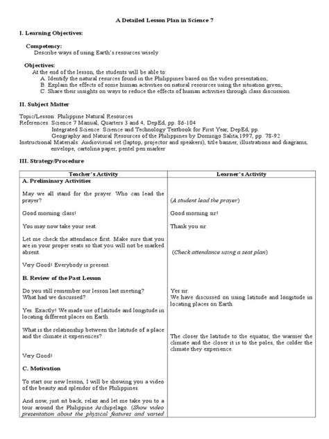 Sample Lesson Plan In Science Grade Vii Lesson Plan Minerals