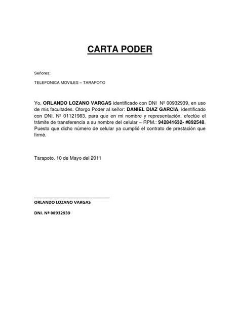 Resultado De Imagen Para Modelo De Carta Poder Carta De Poder Ejemplo De Carta Formal Carta