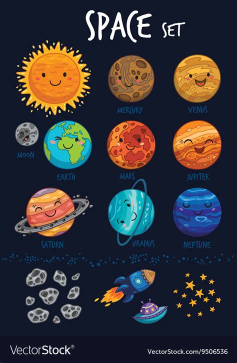Maybe you would like to learn more about one of these? Space set Collection of cute cartoon planet Vector Image