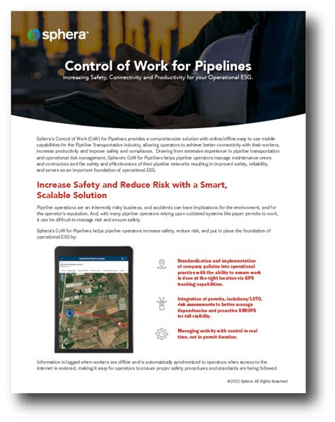 Control Of Work For Pipelines Enables Greater Safety Efficiency And
