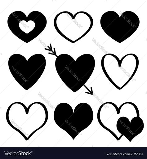 Black Heart Silhouette Icon Set Different Shape Vector Image