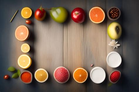 Una Imagen De Frutas Y Verduras Con Un Marco De Frutas Y Bayas Foto