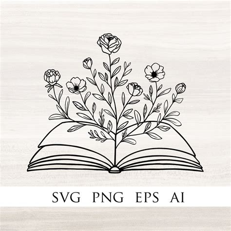Book With Flowers Floral Svg Reading Svg Wildflowers Svg Etsy