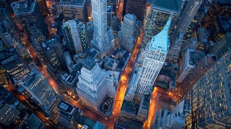 Landscape Cityscape New York City Lights Aerial View Skyscraper
