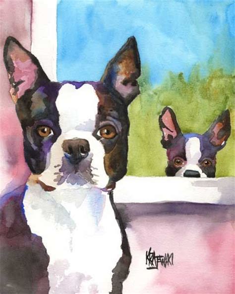 Boston Terrier Art Print Of Original Watercolor By Dogartstudio Boston