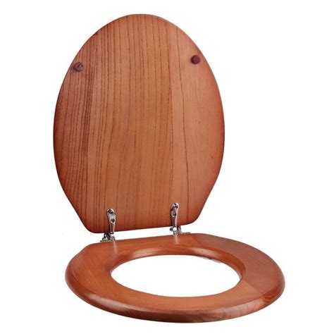 Elongated Oak Wood Toilet Seat Cover Chrome Standard Hinges Unique