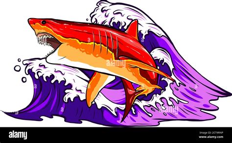 Sea Background With Jumping Out Of The Water Shark Vector Illustration