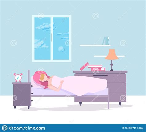 Woman Sleeping In Her Bed Lady Sleep In His Room Stock Vector