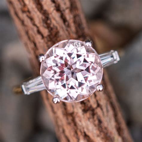 35 Carat Morganite Engagement Ring W Tapered Baguette Diamonds
