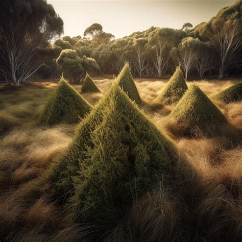 premium ai image a landscape with a pyramid shaped mound and trees