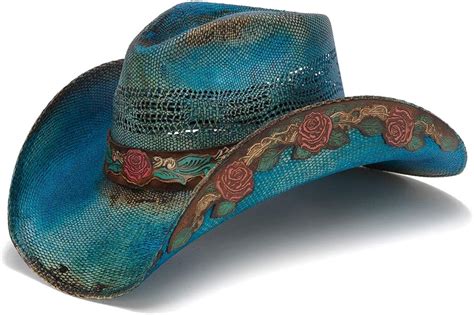 Stampede Hats Womens Love Story Rose Straw Western Hat M Blue At Amazon Womens Clothing Store