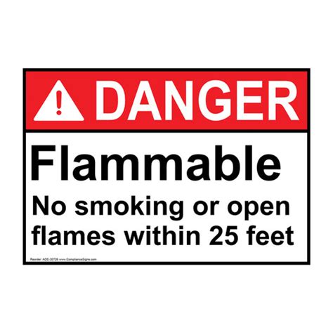 Danger Sign Flammable No Smoking Or Open Flames Within 25 Feet ANSI