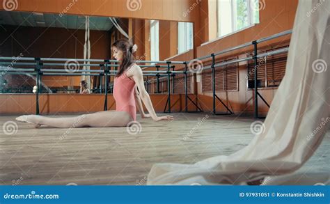 beautiful flexible girl warming up at the ballet bar stock image image of graceful mirror