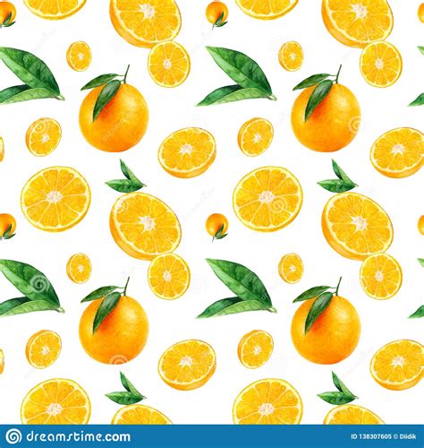 Watercolor Hand Drawn Orange Fruit Seamless Pattern Stock Illustration