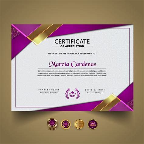 Purple And Gold Border Decoration Certificate Vector Free Download
