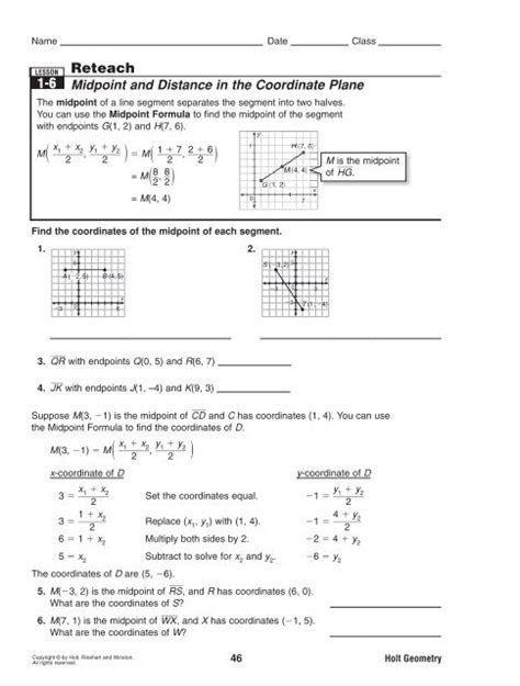 1 3 Additional Practice Midpoint And Distance Worksheet Answ