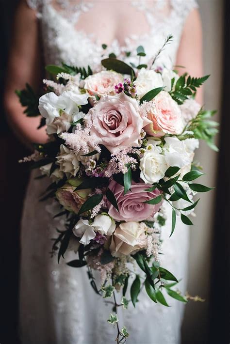 Cascading Wedding Bouquets Pink With Roses Flowers By Kirsty Cascading