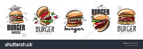 Hand Drawn Set Vector Burger Logos Stock Vector Royalty Free Shutterstock