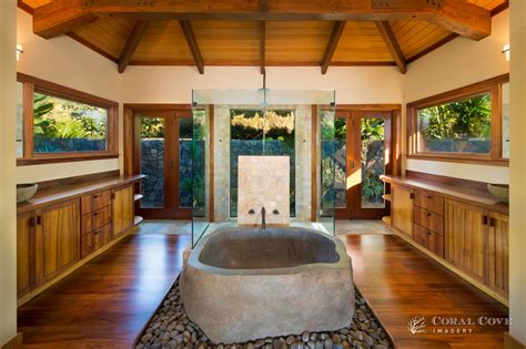Hokulia Custom Koa Wood Estate Tropical Bathroom Hawaii