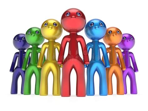 Teamwork Cartoon Characters Individuality Men Crowd Leader Stock