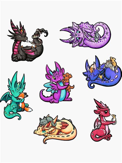 Dragons With Pets Sticker By Rebecca Golins Cute Dragon Drawing Baby
