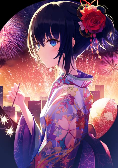 Anime Woman With Black Hair And Blue Eyes Wearing Kimono Top 20 Anime Girls With Blue Hair On