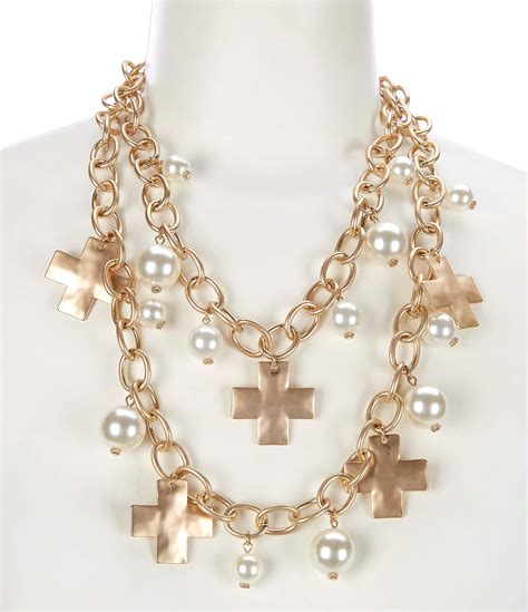 Southern Living Karen Pearl And Cross Charm Statement Necklace Dillards