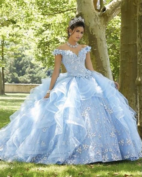 Sky Blue Off Shoulder Quinceanera Dress With Sequins And Appliques