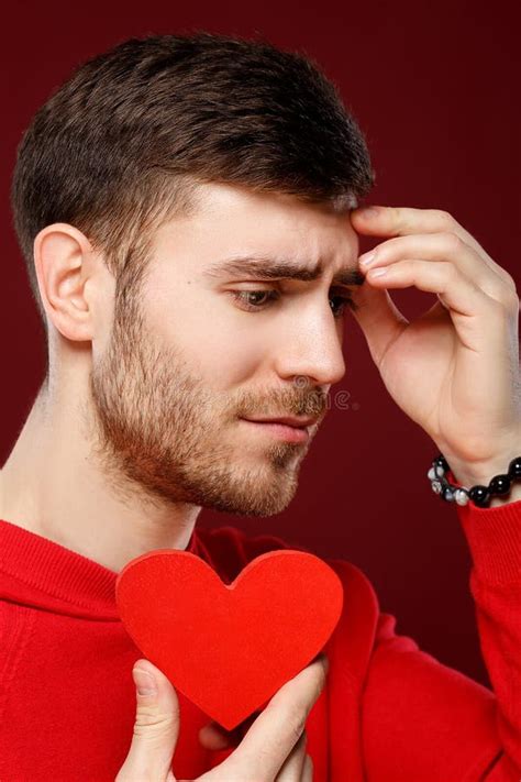 Young Handsome Man With A Red Heart In His Hands On Valentine Day Stock Image Image Of Feeling