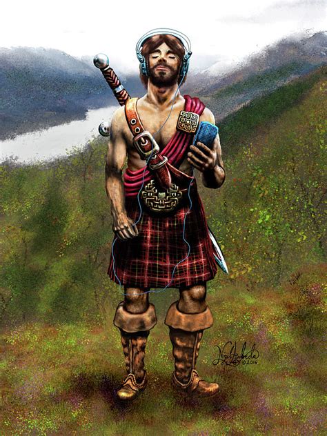 Distance combat weapons were javelins, harpoons, bows and slings. Celtic Warrior with an iPod Painting by Nigel Andreola