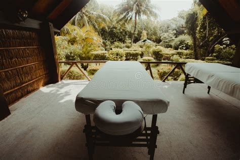 Spa Beds Ready To Massage At Outdoors Tropical Island Stock Image Image Of Bali Beach 84978857