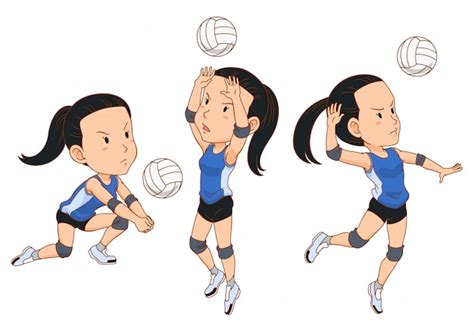 Personaje De Dibujos Animados Del Jugador De Voleibol En Diferentes